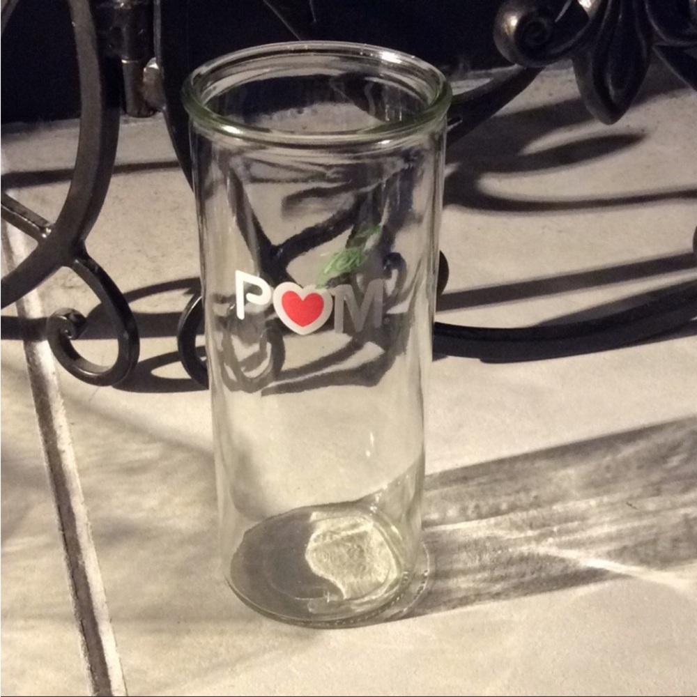POM drinking clear glass painted
